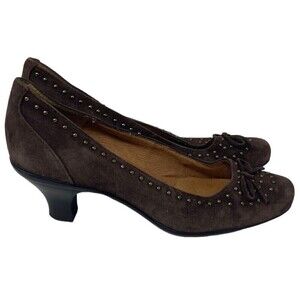 Sofft Womens Slip On Pumps Size 7M Brown Suede Leather Studded Heels